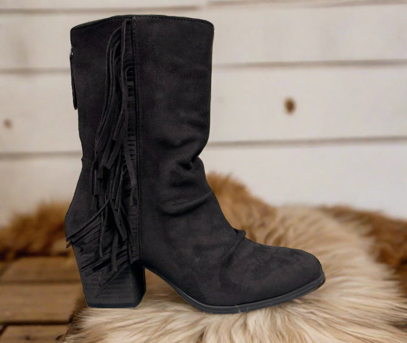 FOXIE BY VERY G by Very G $20.00 Kick up your style with these oh-so sassy fringe suede cowgirl boots! Cut with a classy western silhouette, these babies will make you the envy of every boot fan. Plus, they're comfy and true-to-size, featuring a faux leat