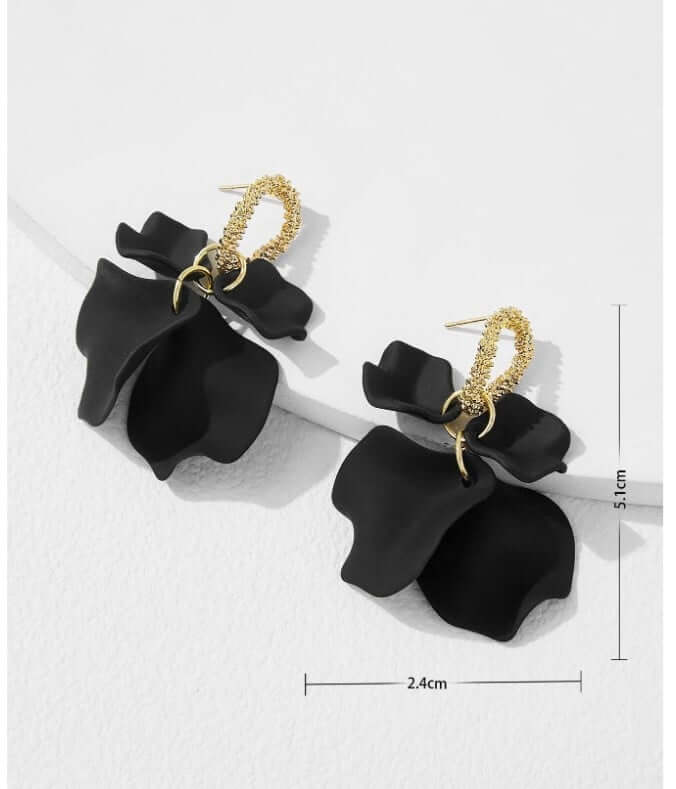 Elegant BLACK RUFFLES Earrings by Vivian-Lu, featuring black ruffle design and sparkly gold tone circle. 1.5" x 1.5".