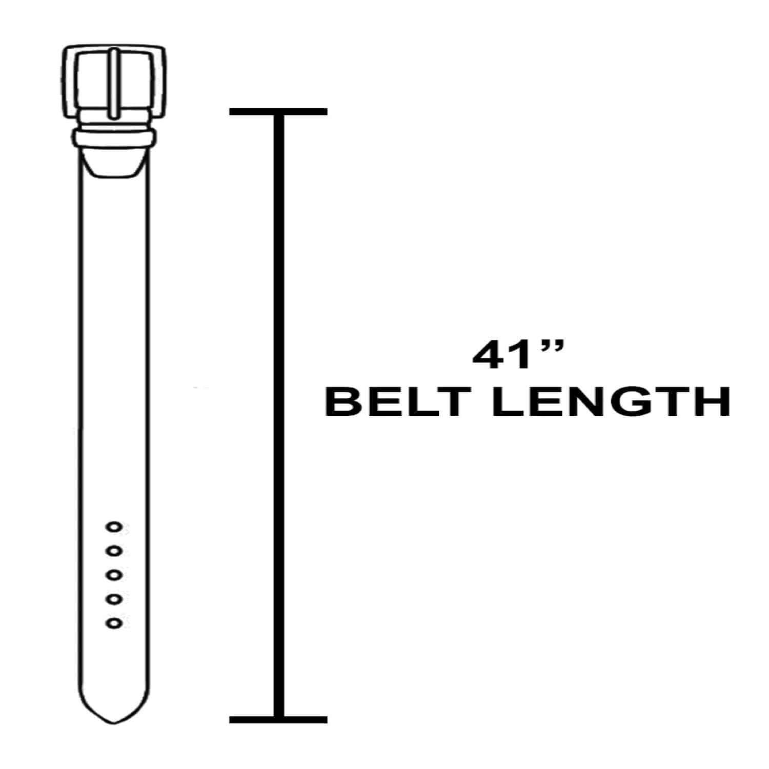 Schematic image of a flower studded belt showing 41-inch length and design details.