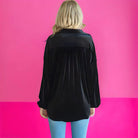 DAYDREAMS Black Velvet Plus Size Top by Jodifl by JODIFL $20.00 Crafted with utmost care and expertise, the DAYDREAMS Black Velvet Plus Size Top by Jodifl boasts a stunningly soft and plush texture. In a mesmerizing jett black hue, this button down top is