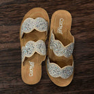 Cheers Beaches Rhinestone Platform Sandals by Corkys featuring sparkling rhinestone straps and a comfortable rubber sole.