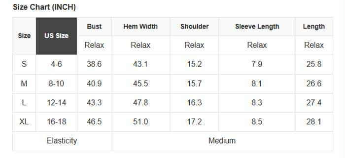 Size chart for Lace Grace Top, showing US sizes S to XL with measurements for bust, hem width, shoulder, sleeve length, and length.