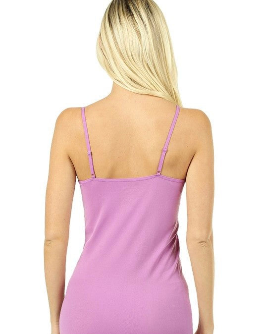 Back view of the Criss-Crossed Cami by Zenana in lavender mauve, showcasing its comfortable fit and straps.