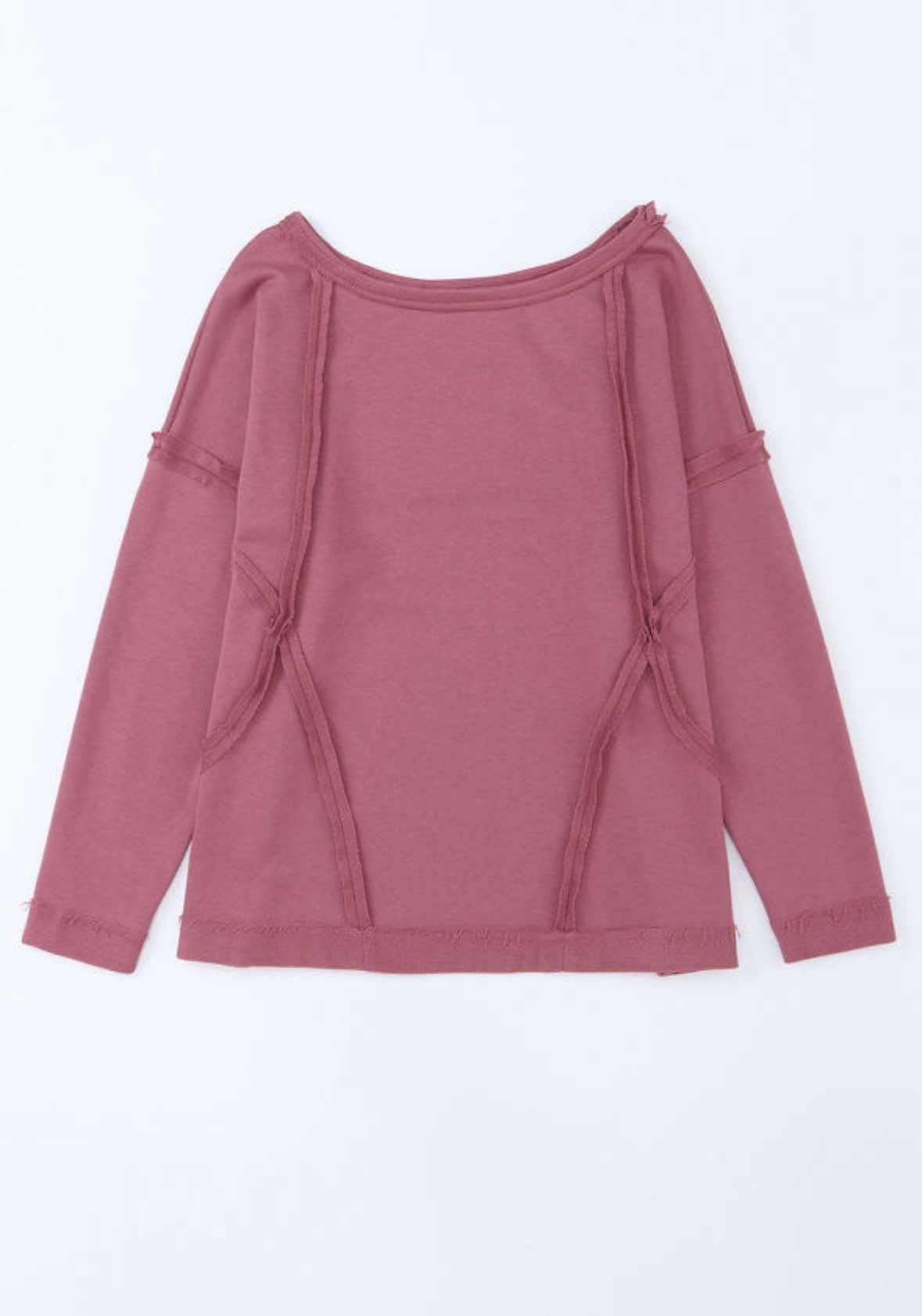 Relaxed mauve Lasting Friendship top featuring exposed seam design for a trendy, stylish look. Perfect for casual wear.