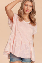 Grace & Glam Top by Haptics in soft pink, featuring embroidered floral texture and flowy babydoll silhouette.