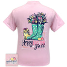 HOPPY EASTER YALL TEE- Girlie Girl Originals with floral design and cute dog on a pink t-shirt.
