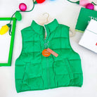 Emerald Aura Reversible Vest by Love Tree, crafted from soft sherpa, featuring vibrant green color and convenient pockets.