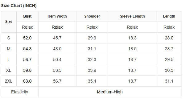 Size chart for the Hold My Hand Top, displaying measurements for sizes S to 2XL in inches.