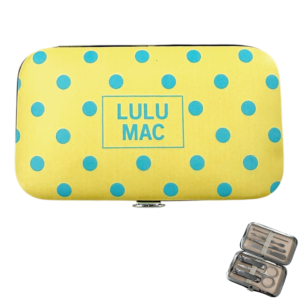 MCPD- Butter/Blue Dot Manicure Set in a stylish yellow polka dot case from Girlie Girl Originals.