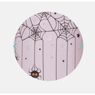 Spooky Spiders Glow in Dark Tumbler design featuring webs and a spider on a pink background.