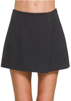 Stylish Sable Sensation skort by Zenana, featuring a unique wrap front design and side zipper.