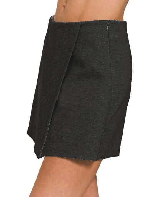 Side view of the Sable Sensation Skort by Zenana, showcasing its stylish wrap front design in classic black.