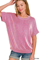 Hot pink ribbed top by Zenana, featuring dolman sleeves and a relaxed fit for breezy comfort and effortless layering.