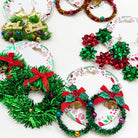 Christmas Theme Dangle Earring Set featuring assorted styles like wreaths and bows, perfect for festive occasions.