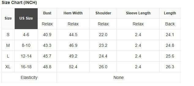 Size chart for CLOUD CHASER TOP showing measurements in inches for sizes S to XL.