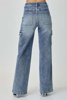 Risen Cargo Callie Jeans in mid-rise, wide straight leg, featuring soft, premium denim for a stylish and flattering fit.