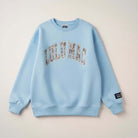 LULU MAC YOUTH SKY BLUE / CAMO CREW sweatshirt for youth in sky blue color, featuring a stylish camo logo design.
