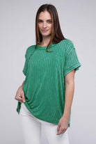 Comfortable kelly green oversized ribbed top by Zenana, perfect for casual wear.