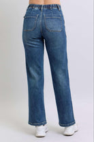 Back view of JUDY BLUE- SOPHIA JEANS showcasing wide leg design and drawstring waist, perfect for comfort and style.