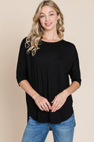 Black Girlfriend Crew - BomBom, comfy half sleeve top for casual or dressed-up outfits.