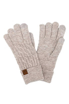 C.C Chain Link Cable Gloves in soft beige with cable knit design, made from recycled materials, perfect for warmth and style.
