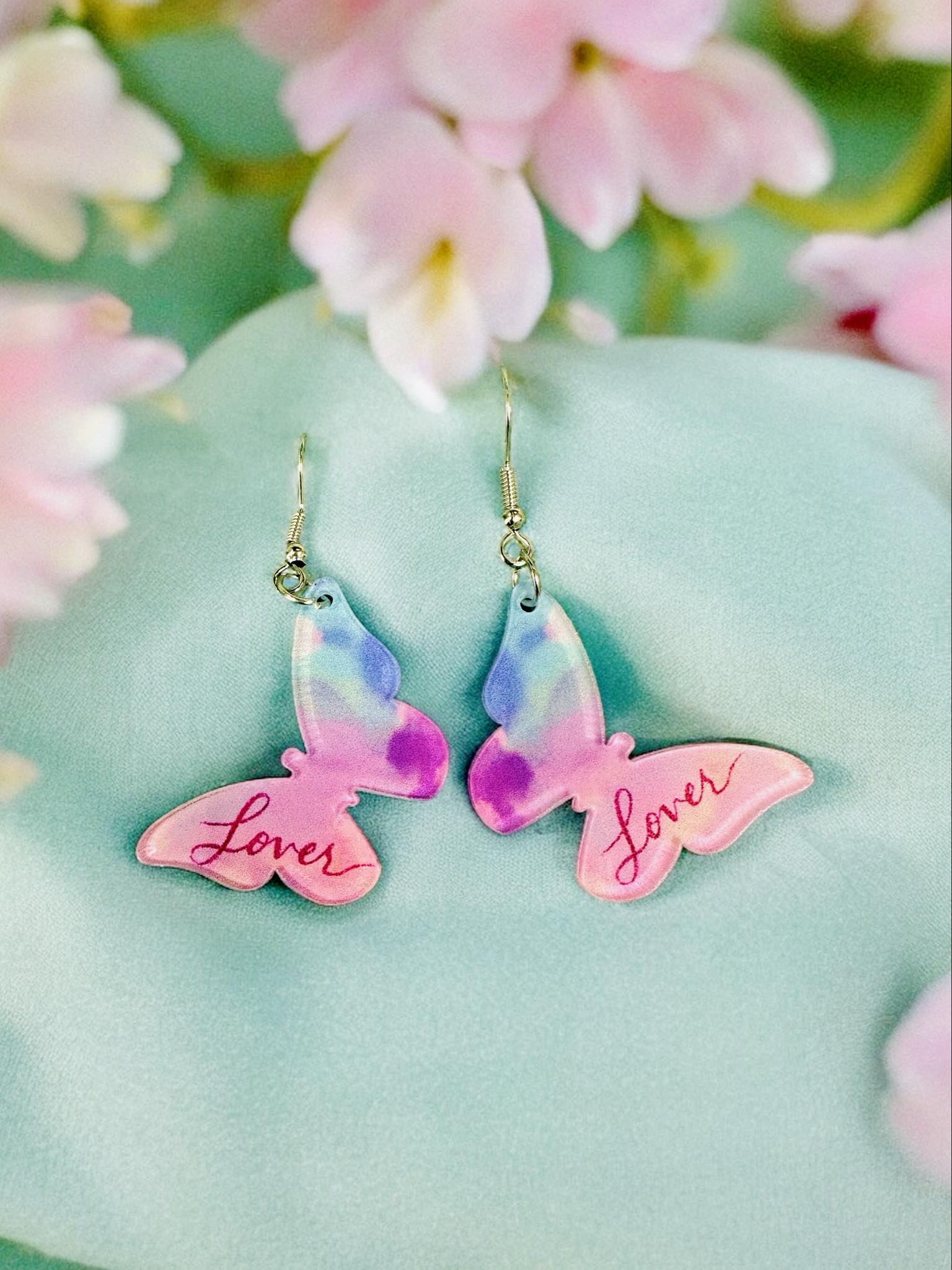 LOVER ERA BUTTERFLY Earrings, 1.75" long, acrylic, colorful floral design, statement jewelry, perfect accessory.