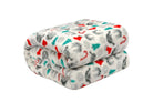 Christmas Cheer Plush Throw Blanket by Kathy Ireland with festive design, made of soft flannel fleece, folded on a white background.