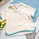CONFIDENT SPIRIT TOP - Umgee featuring playful ric rac trim on a lightweight neutral blouse.
