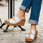 CORKYS - MISS UNDERSTOOD WEDGES in ivory with double bow detail, showcasing stylish slip-on design and cork wedge heel.