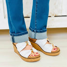 CORKYS - MISS UNDERSTOOD WEDGES featuring ivory double bow design on cork wedge sandals, perfect for summer wear.