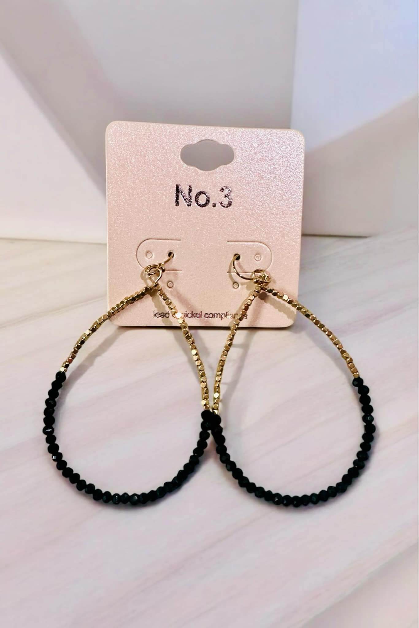 SHARLA BEADED EARRINGS by No. 3 Jewelry in Jet Black with gold accents.