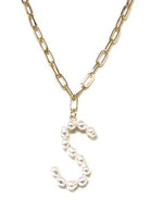 Pearl Essence Monogram Necklace with gold-tone chain and freshwater pearls forming the letter "S" by Avenue Zoe.