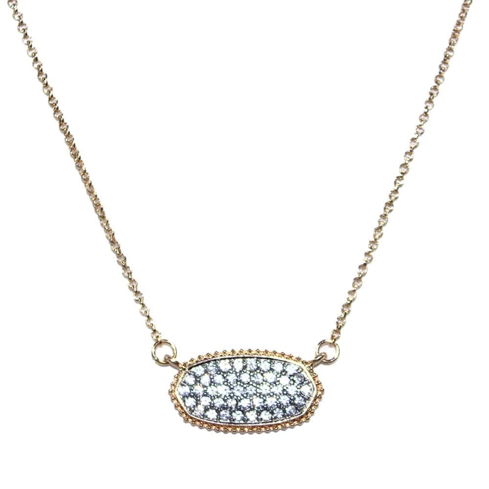 Druzy oval pendant necklace with gold chain showcasing textured stone and elegant sparkle.