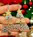 Two-tone Christmas tree earrings by Vivian-Lu, featuring star accents, perfect for festive holiday gatherings.