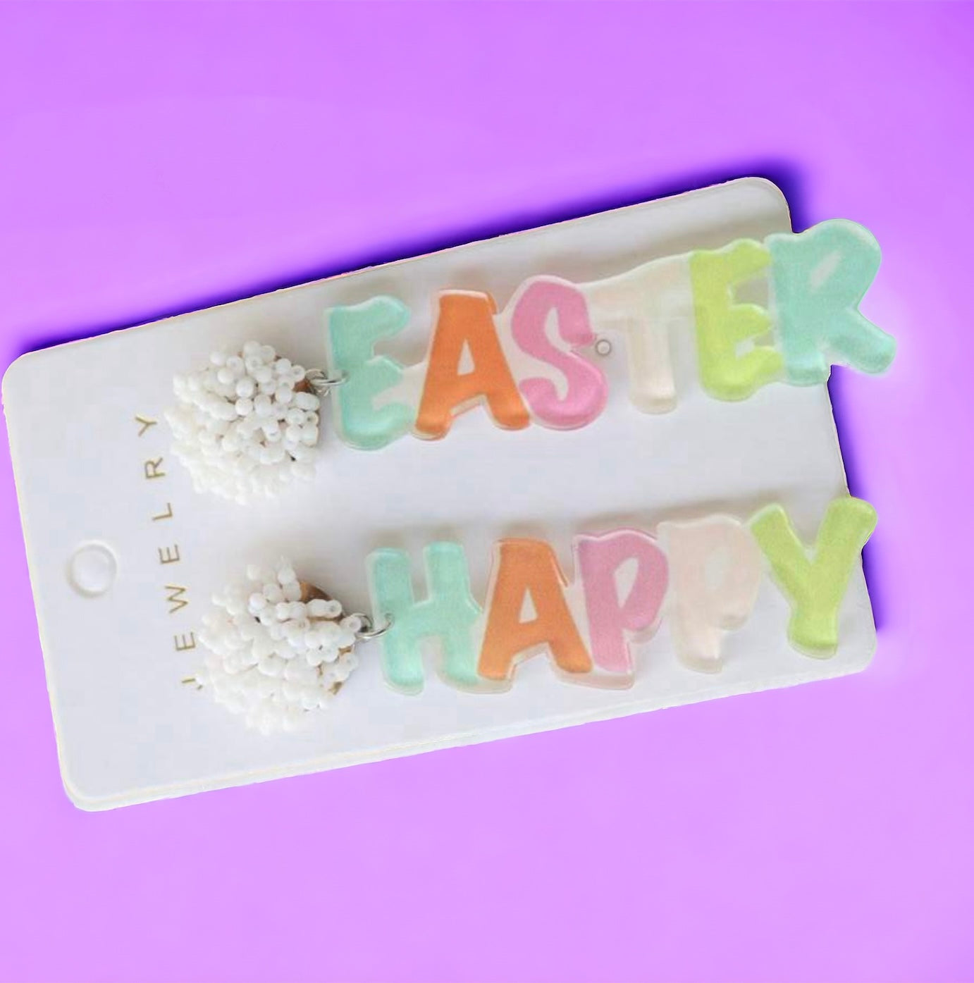 Colorful HOPPY EASTER Earrings with playful letter design, perfect for celebrating Easter festivities.