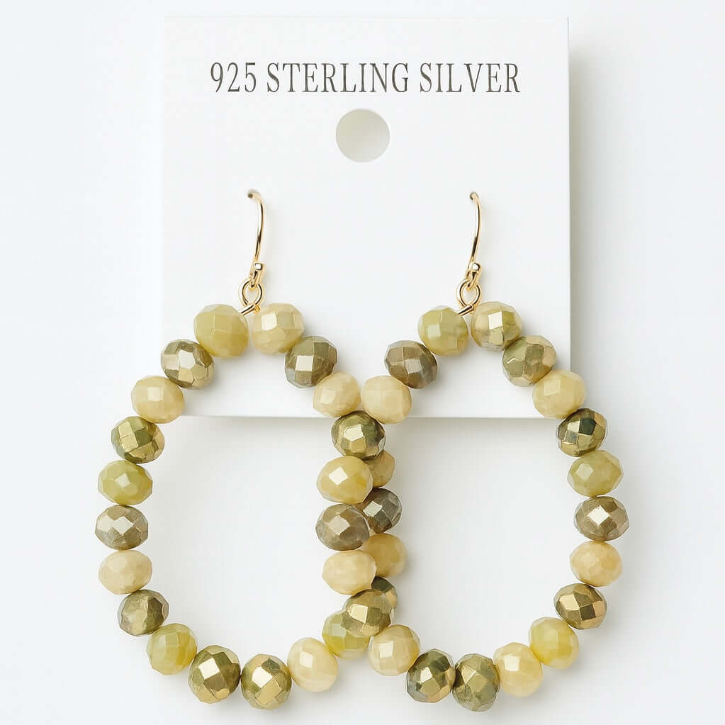 Elegant 925 sterling silver earrings with green and yellow beads for a stylish accessory choice.