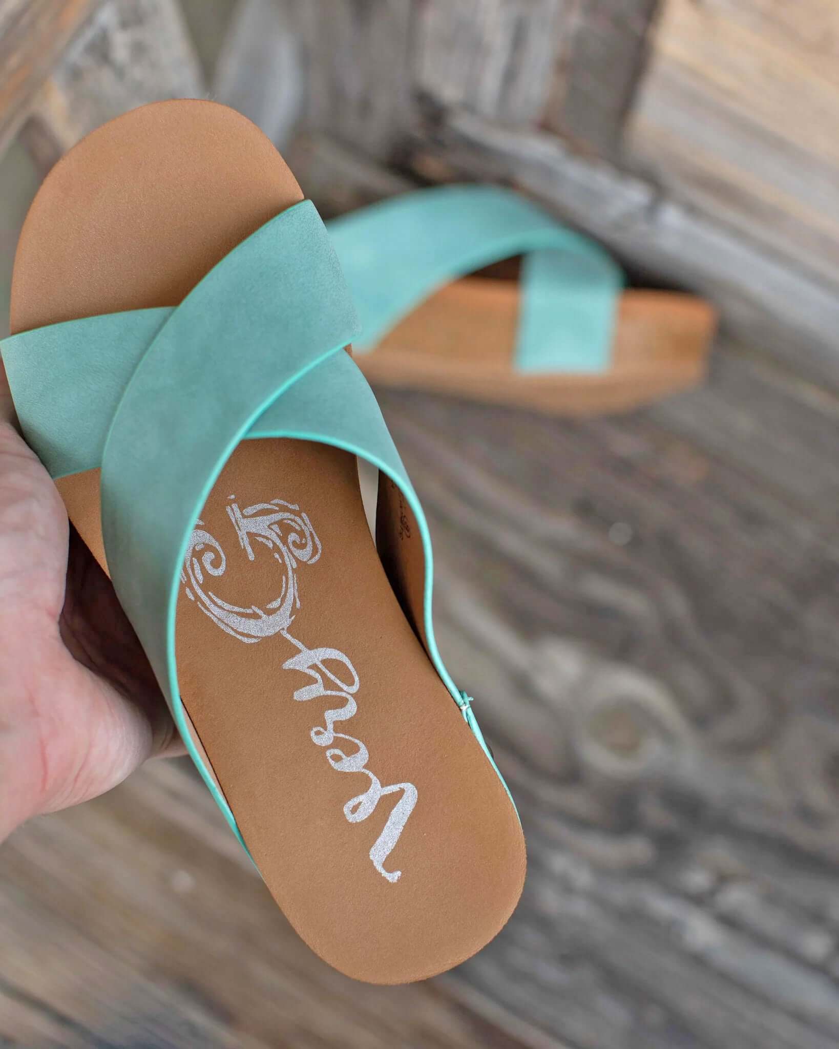 Teal platform wedge sandals by Very G, featuring soft faux leather straps and cushioned footbed for all-day comfort.