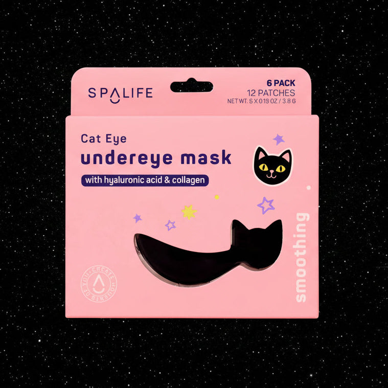Halloween Cat Eye Smoothing Undereye Masks - 6 Pairs packaging featuring cute cat design and moisturizing ingredients.