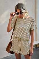 French Market Shorts Set featuring striped ruffle top and matching shorts, perfect for chic casual wear.