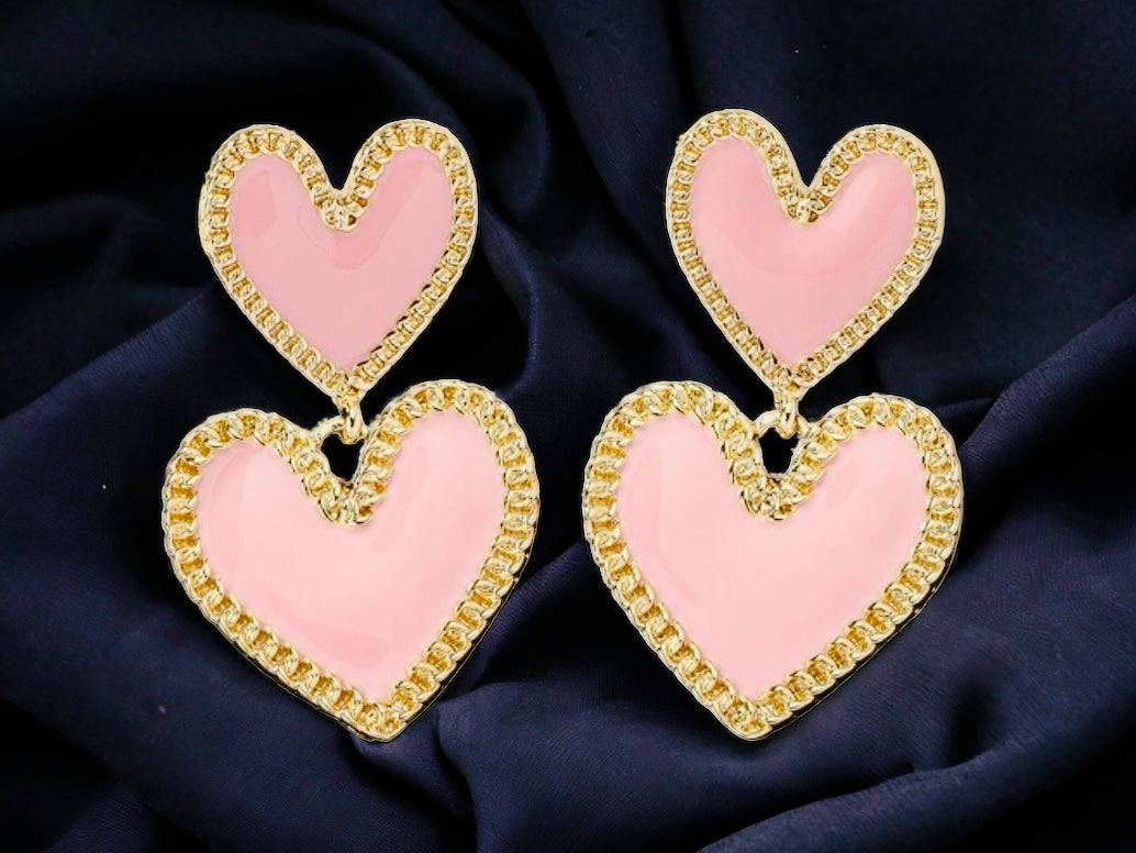 TRUEST LOVE Earrings, heart-shaped pastel earrings with golden trim, perfect accessory for a stylish look.