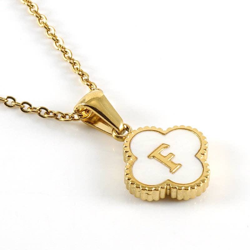 Clover Shell Initial Charm 18K Golden S.Steel Necklace - FGS featuring gold-plated pendant and elegant design.