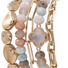 Serene Bracelet Set in pastels by Nine Jewelry, featuring gold-toned quatrefoil and faceted bead pieces.