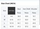 Size chart for PAINTED HORIZON TOP showing US sizes S to XL and their respective measurements.