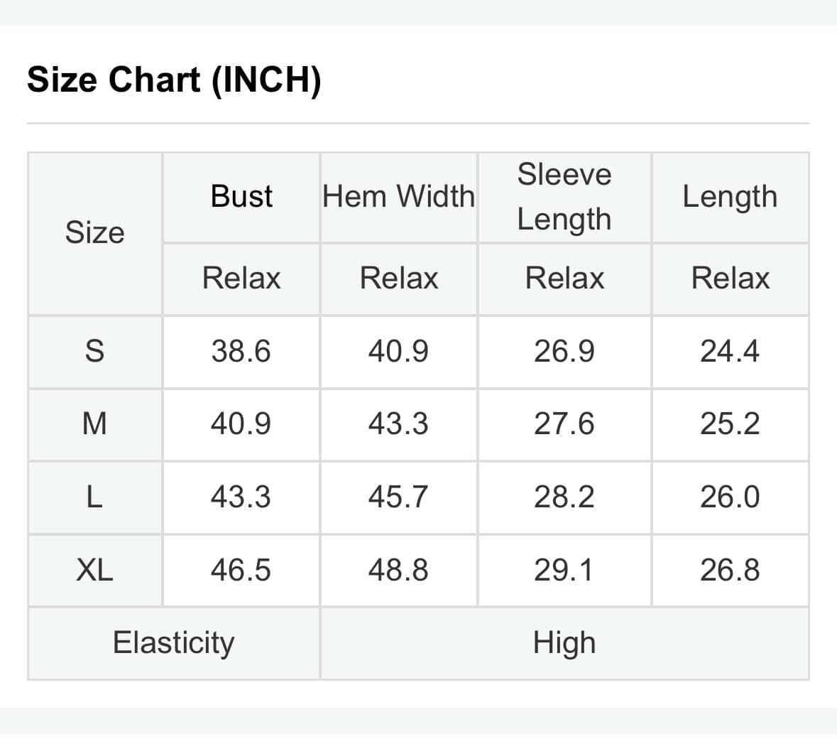 Size chart in inches for JET SET TOP - Vivian-Lu, including measurements for sizes S, M, L, and XL.