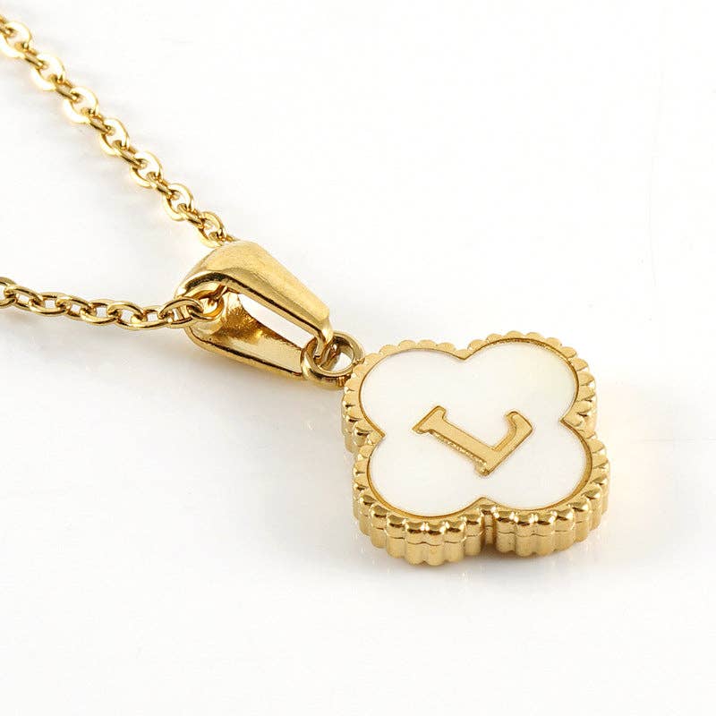 Clover Shell Initial Charm 18K Golden S.Steel Necklace - FGS with a golden pendant featuring the letter L