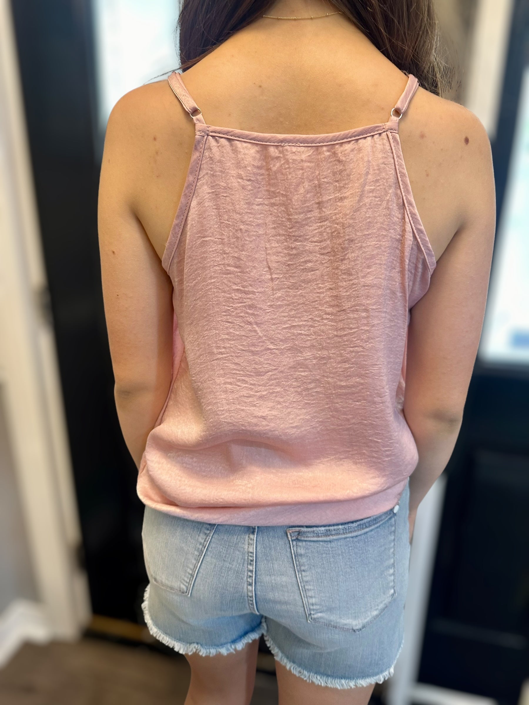 Back view of MAGIC FIT Cami in pink, showcasing its soft fabric and versatile design with adjustable straps.