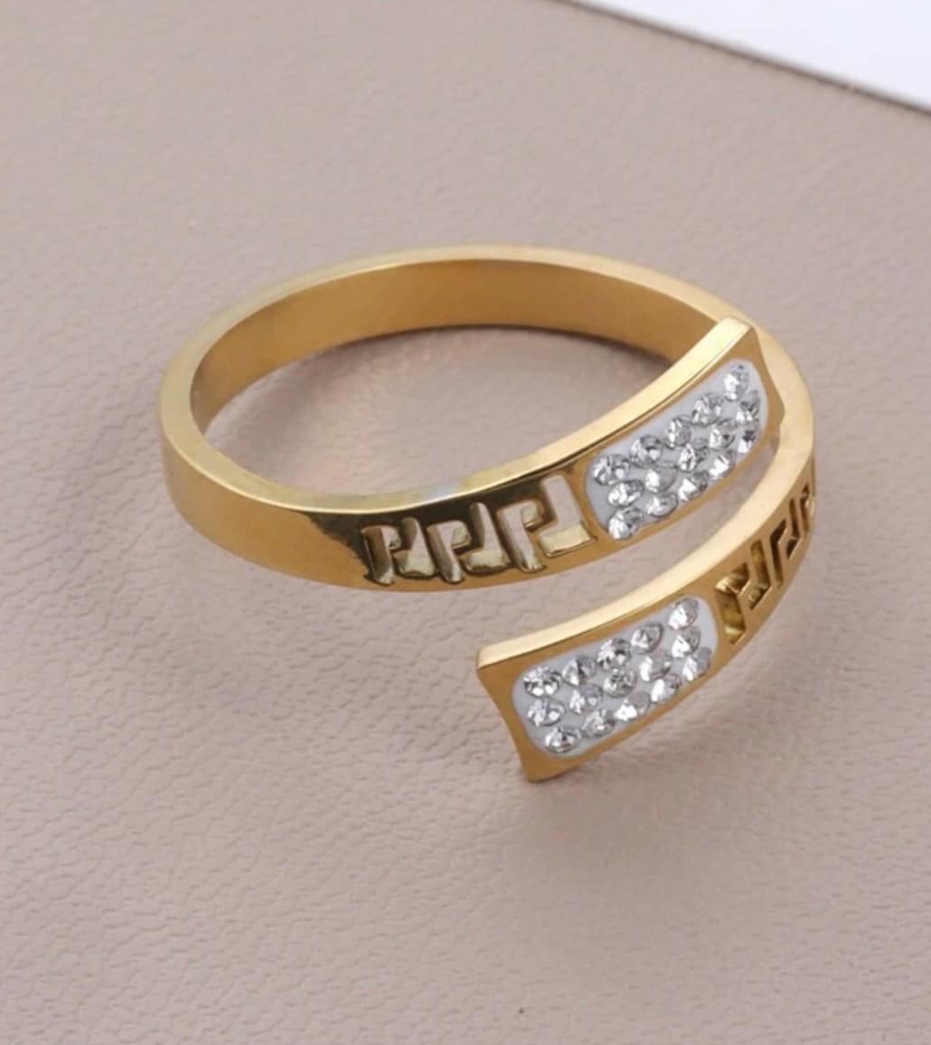 UNTIL TOMORROW CZ Ring- Vivian-Lu in gold with cubic zirconia, showcasing a modern geometric design. Adjustable for any finger.