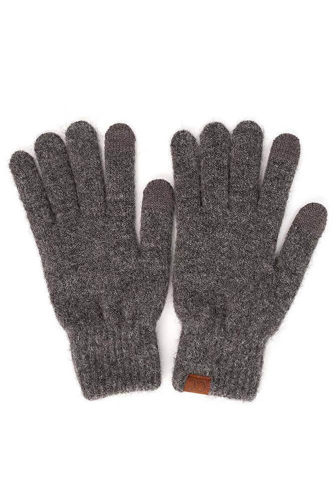 C.C. winter gloves in heather gray, made of soft recycled polyester for ultimate warmth and comfort.