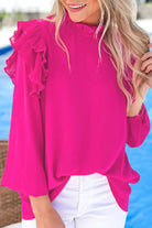 Hot pink Rose' All Day Top featuring ruffle trim and keyhole back design, perfect for a chic, feminine look.