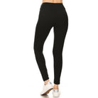 Black buttery soft solid leggings with high waist and 3-inch yoga waistband, crafted from polyester and spandex for ultimate comfort.